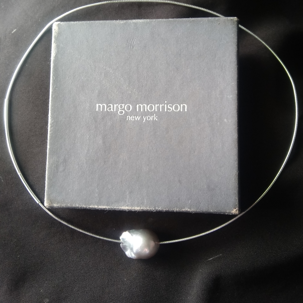 Margo Morrison Gray baroque pearl on silver choker